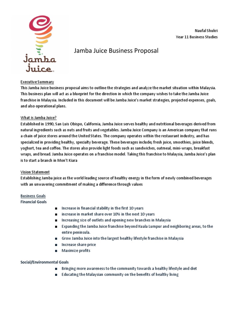 Jamba Juice Business Plan PDF Juice Diet & Nutrition