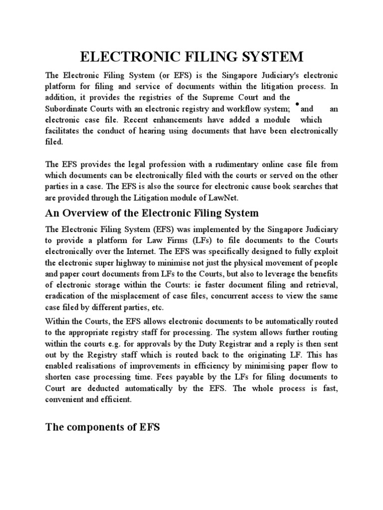 Electronic Filing System | PDF | Computing | Government Information