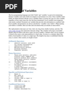 Summary of Variables: Arithmetic Operators