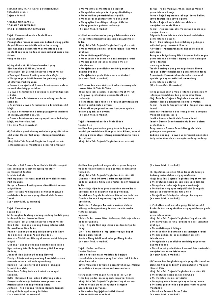 Sejarah tingkatan 4 bab 2 peningkatan tamadun soalan dan 