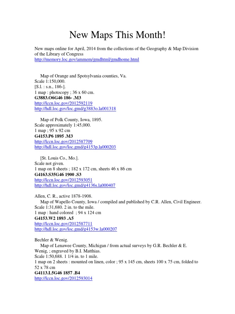 New Maps This Month! (April 2014) Geography and Maps Division, Library