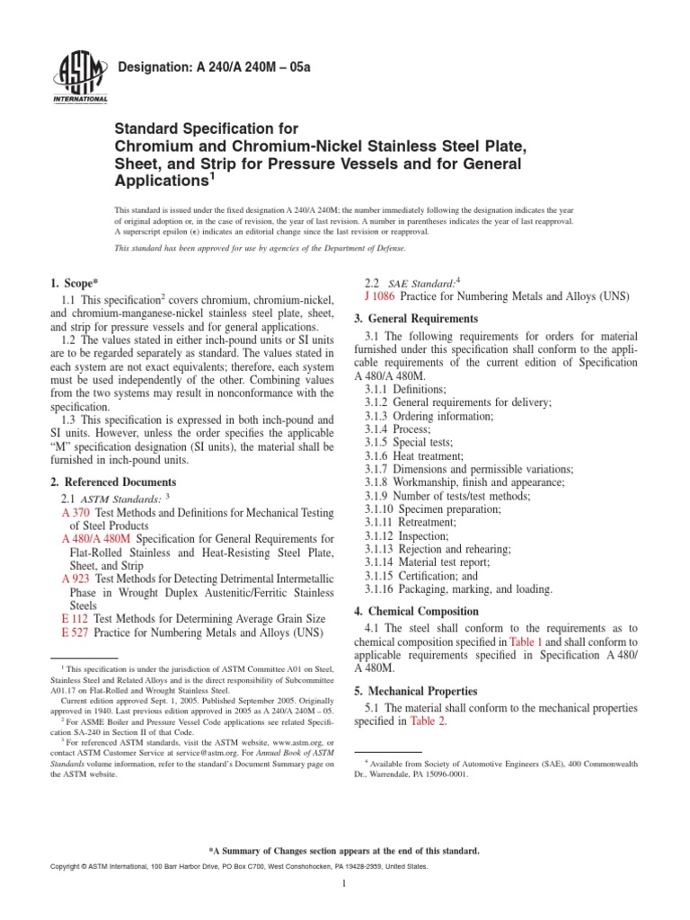 Astm A240 PDF | Stainless Steel | Steel