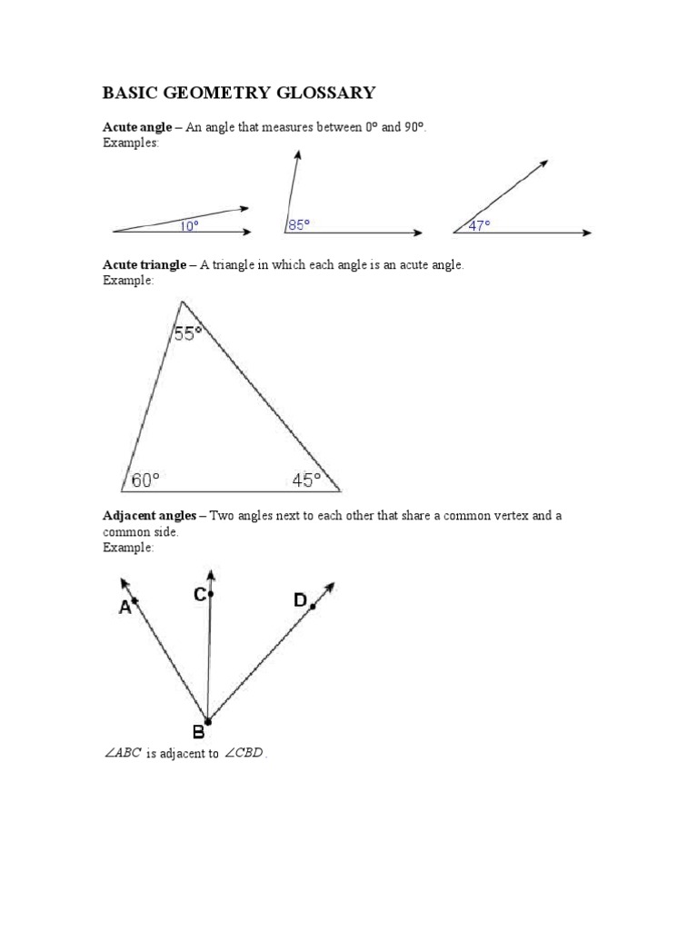 Basic Geometry Glossary Rectangle Triangle