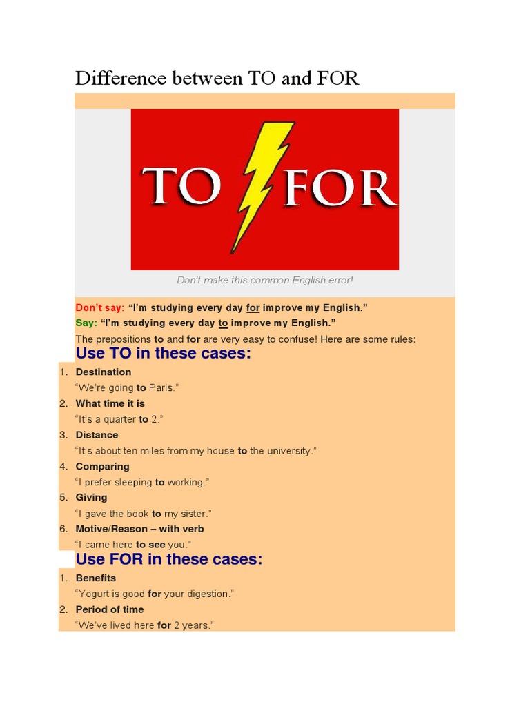 Difference Between To and For | PDF | Foreign Language Studies