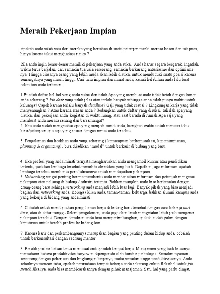 Bidang Pekerjaan Yang Disukai Dan Tidak Disukai Kumpulan