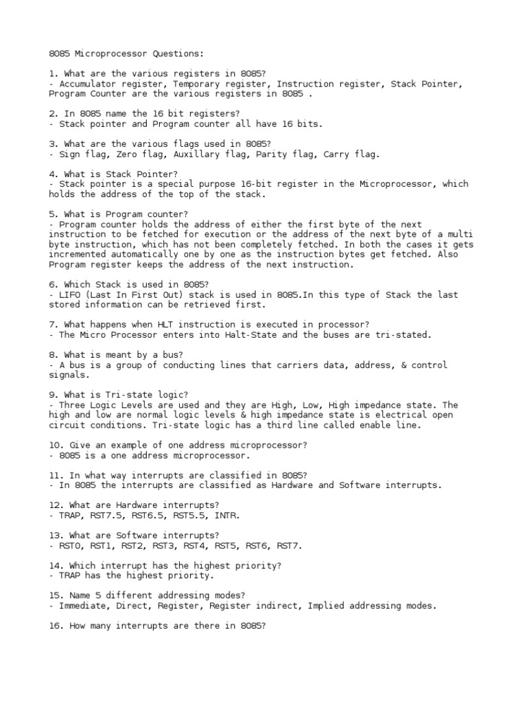 8085 Microprocessor Questions: 1. What Are The Various Registers in ...
