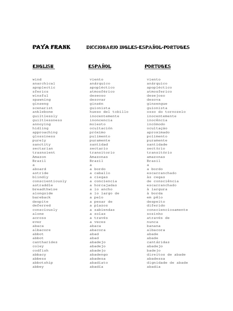 Diccionario Ingles Espanol Portugues, PDF