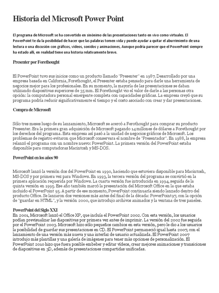 Historia de Microsoft PowerPoint | PDF | Microsoft PowerPoint | Microsoft