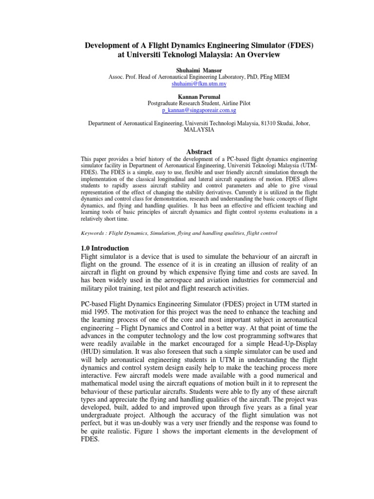 Flight Dynamics Engineering Simulator An Overview PDF Simulation