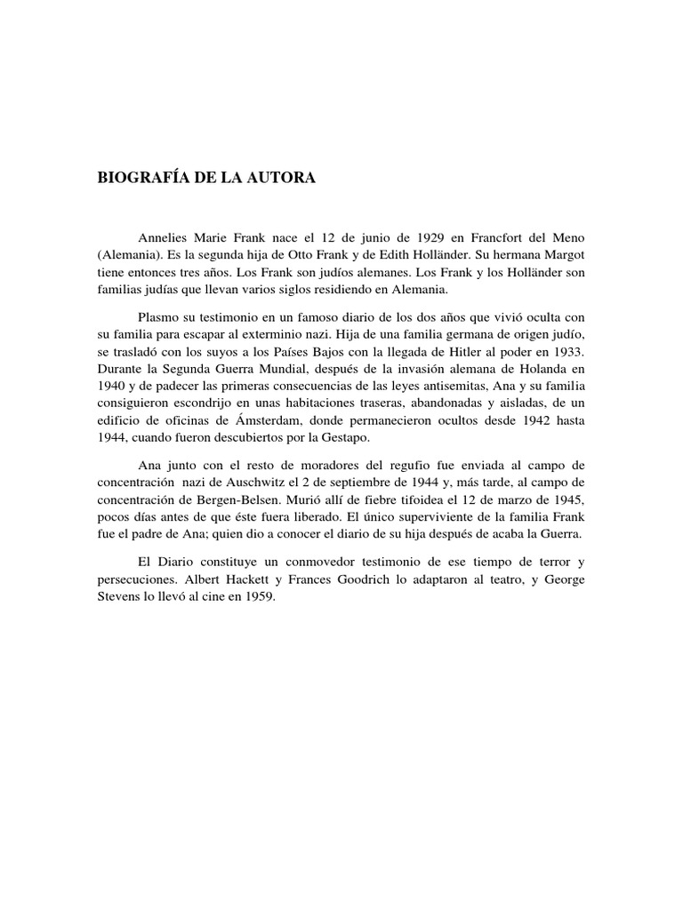 El Diario De Ana Frank Resumen Por Capítulos