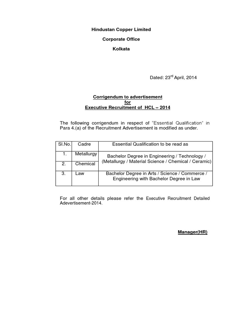 HCL Executive Recruitment Update | PDF | Technology & Engineering