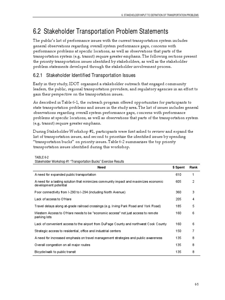6.2 - Stakeholder Transportation Problem Statements | PDF | Traffic ...