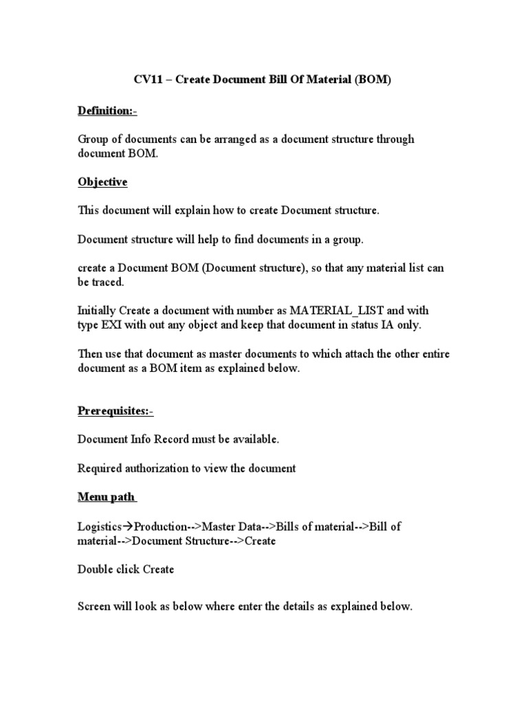 Create Document BOM in SAP | PDF