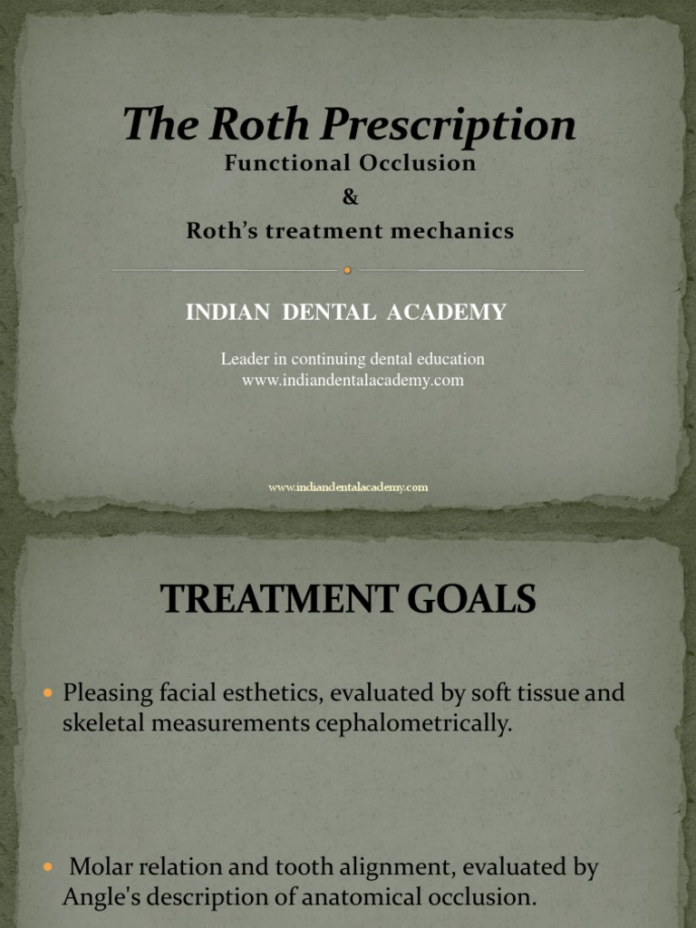 Roth Prescription for Functional Occlusion | PDF | Tooth | Dentistry