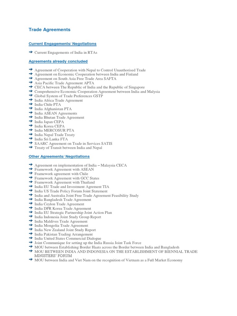 Trade Agreements: Current Engagements/ Negotiations | PDF