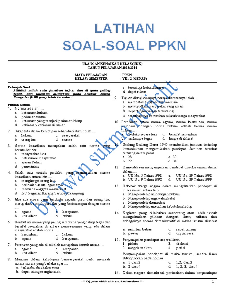 Contoh Soal Pkn Kelas 7 Semester 1 - Contoh Soal Terbaru