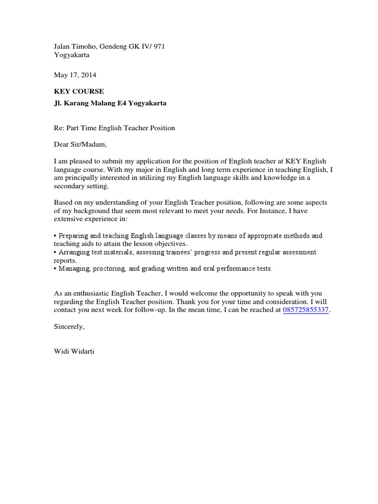 Application for Part-Time English Teacher | PDF