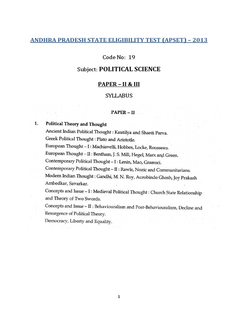 APSET 2013 Political Science Syllabus | PDF