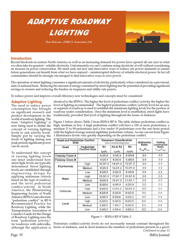 Adaptive Roadway Lighting PDF Street Light Lighting