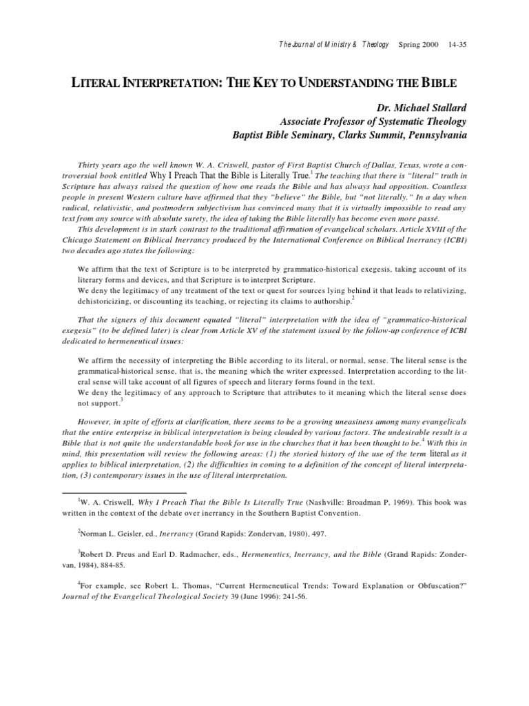 Literal Interpretation Stallard! Covenant Theology Hermeneutics