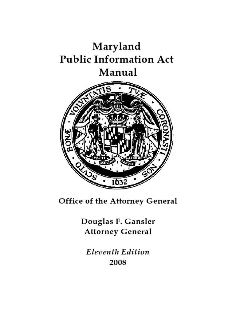 Maryland Public Information Act Manual 11th Edition (October 2008