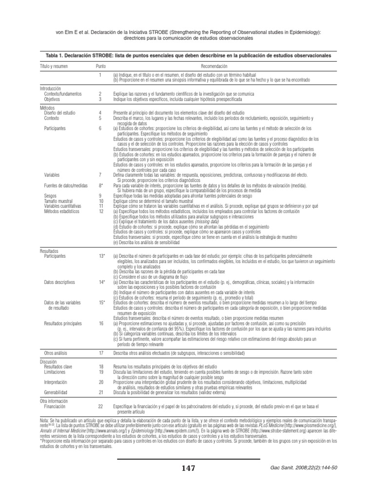 Checklist STROBE Spanish | PDF | Muestreo (Estadísticas) | Caso de estudio