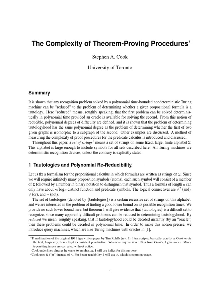 The Complexity Of Theorem Proving Procedures