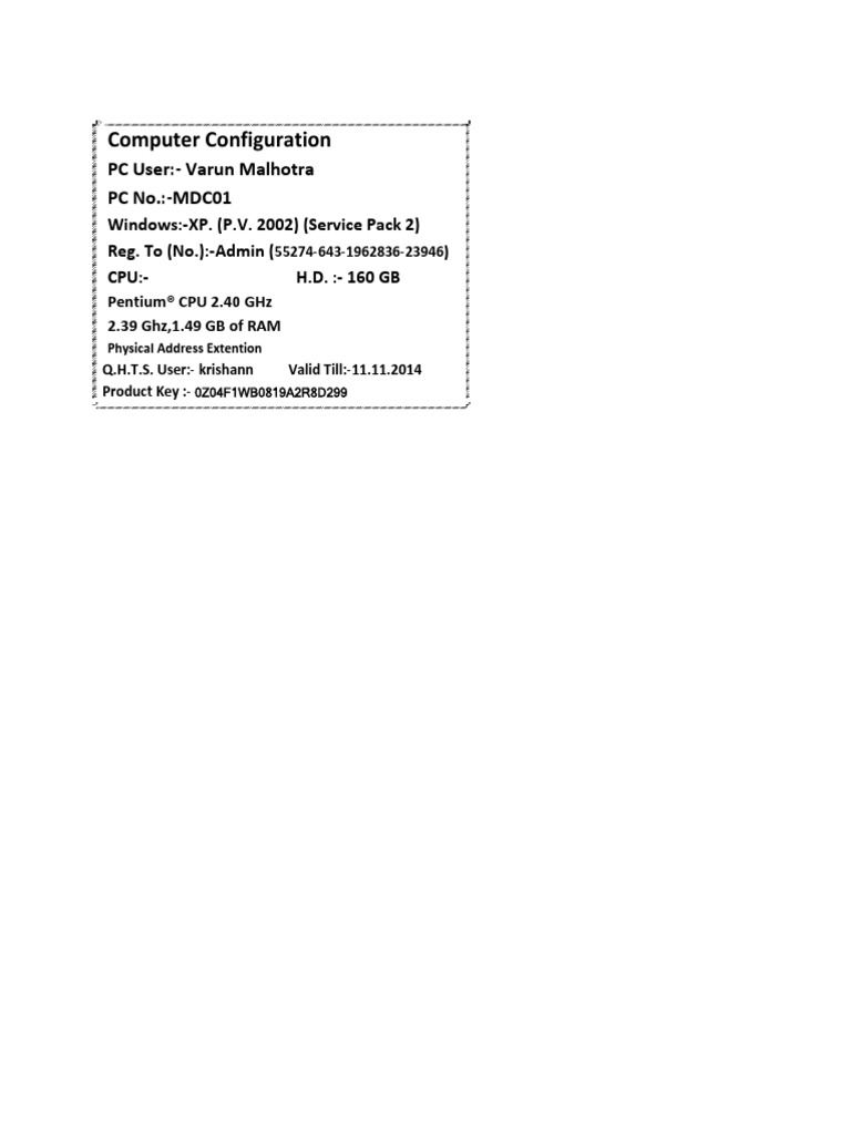 PC Configuration Details for Varun Malhotra | PDF | Computer ...