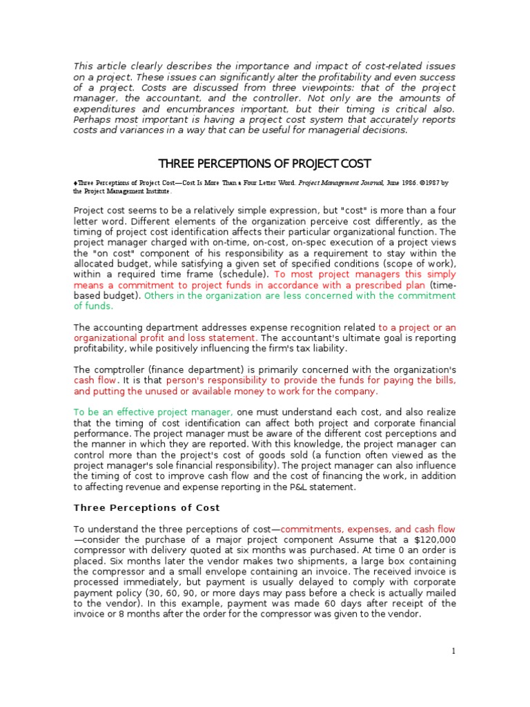 Case Study-Three Perception of Project Cost | PDF | Income Statement