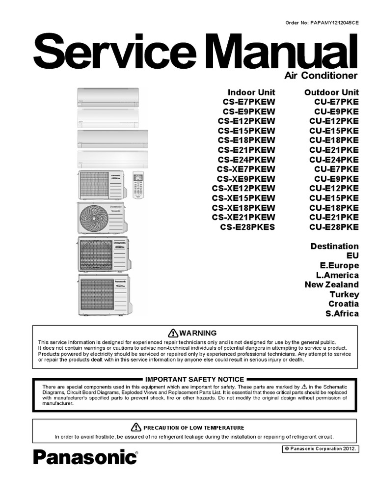 Panasonic CS-XE7PKEW Service Manual | Ac Power Plugs And Sockets | Air  Conditioning