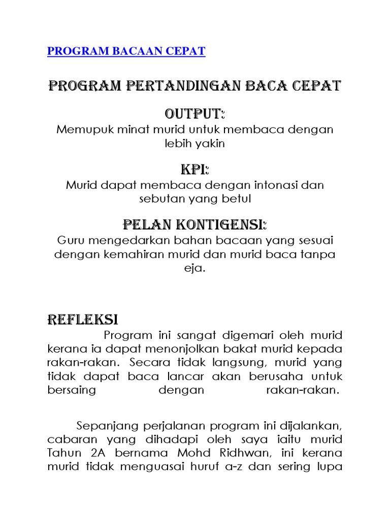 Program Baca Cepat untuk Murid Tahun 1 | PDF
