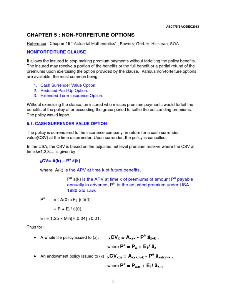 Asc 475 Chap5 Nonforfeiture Options Insurance