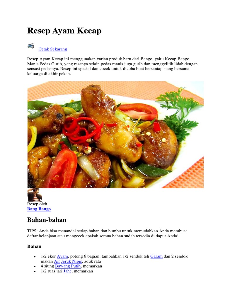 Resep Ayam Kecap