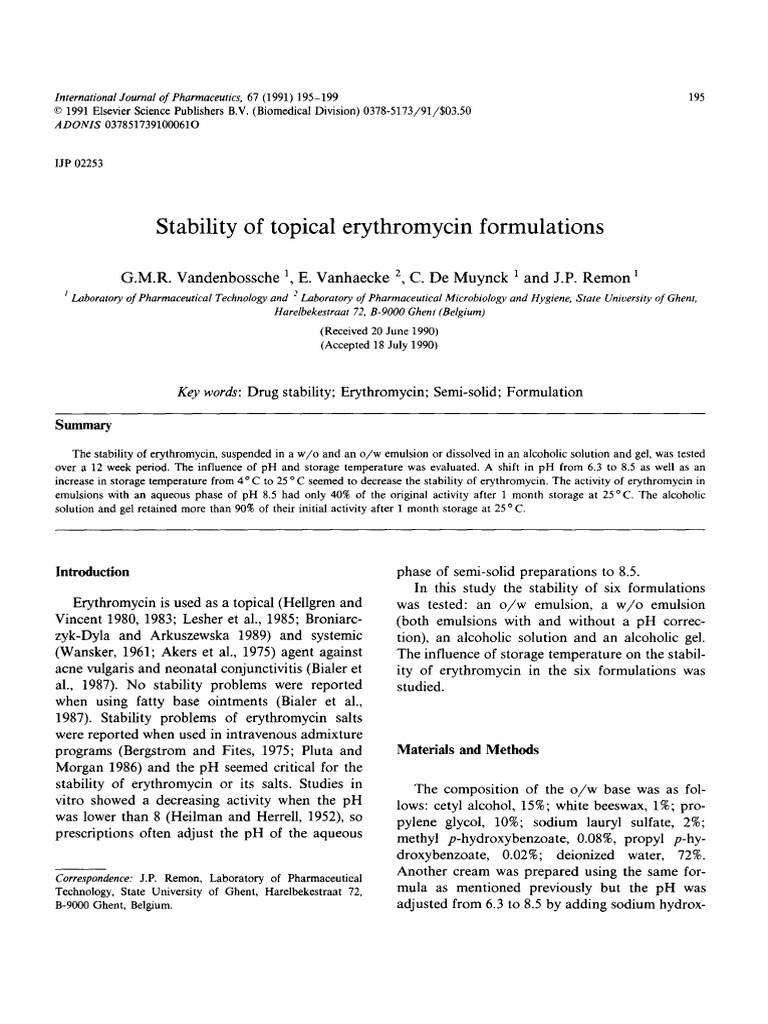 Stability of Topical Erythromycin Formulations Key Words PDF