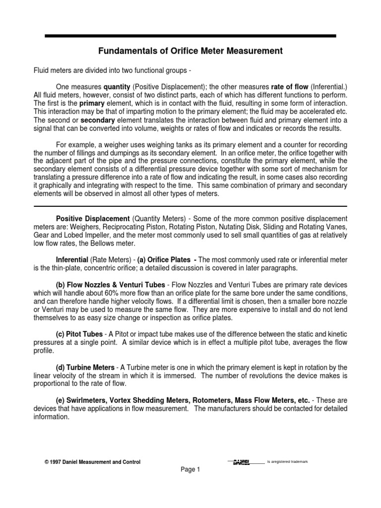 Fundamentals Orifice Plate Measurement For Industrial Plant PDF