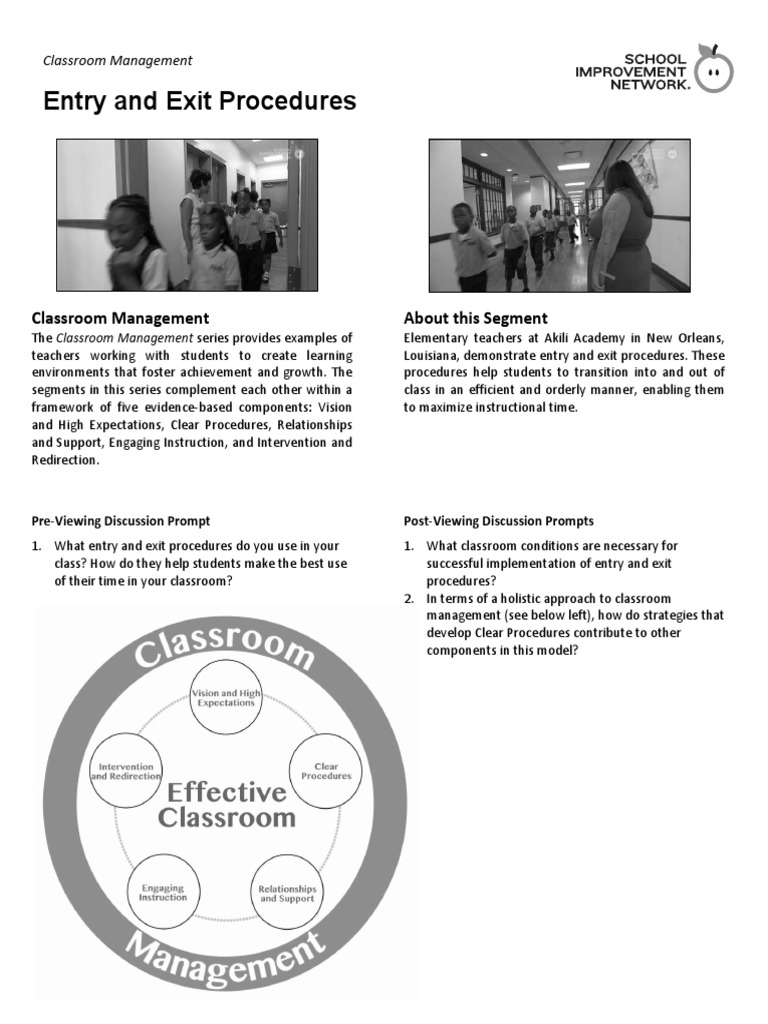 Entry and Exit Procedures PDF Pedagogy Education Theory