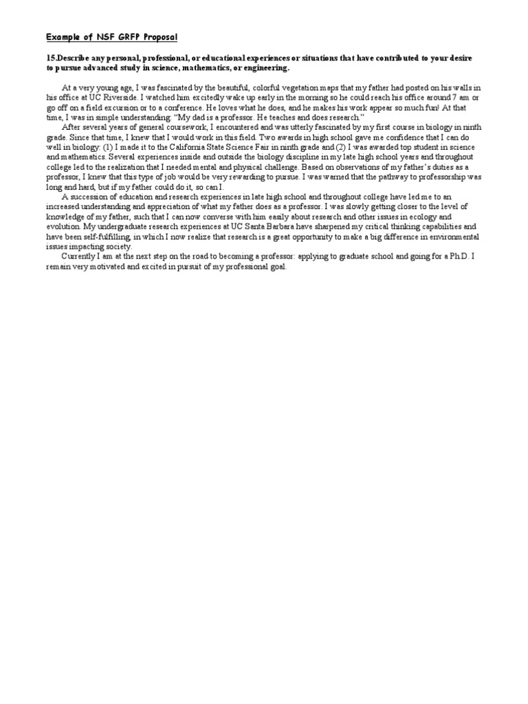 Example of NSF GRFP Proposal 15.describe Any Personal, Professional, or