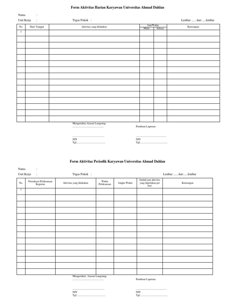 Contoh Form Laporan Kerja Contoh Laporan Harian Mingguan Bulanan - Riset
