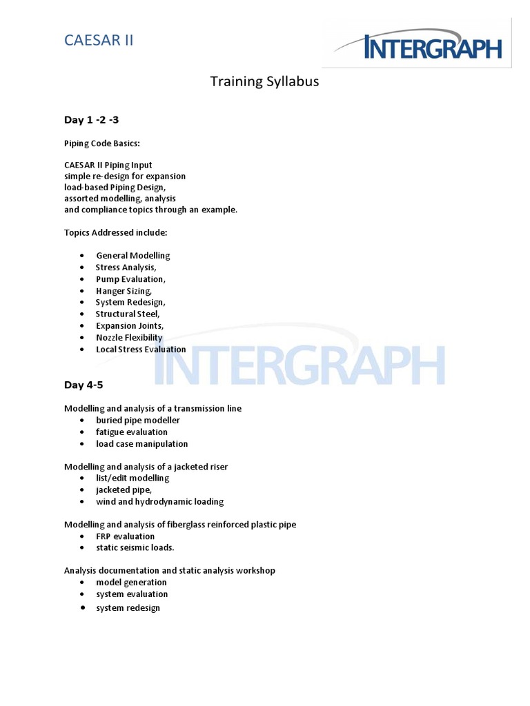 CAESAR II Piping Design Training Syllabus | PDF | Computers ...