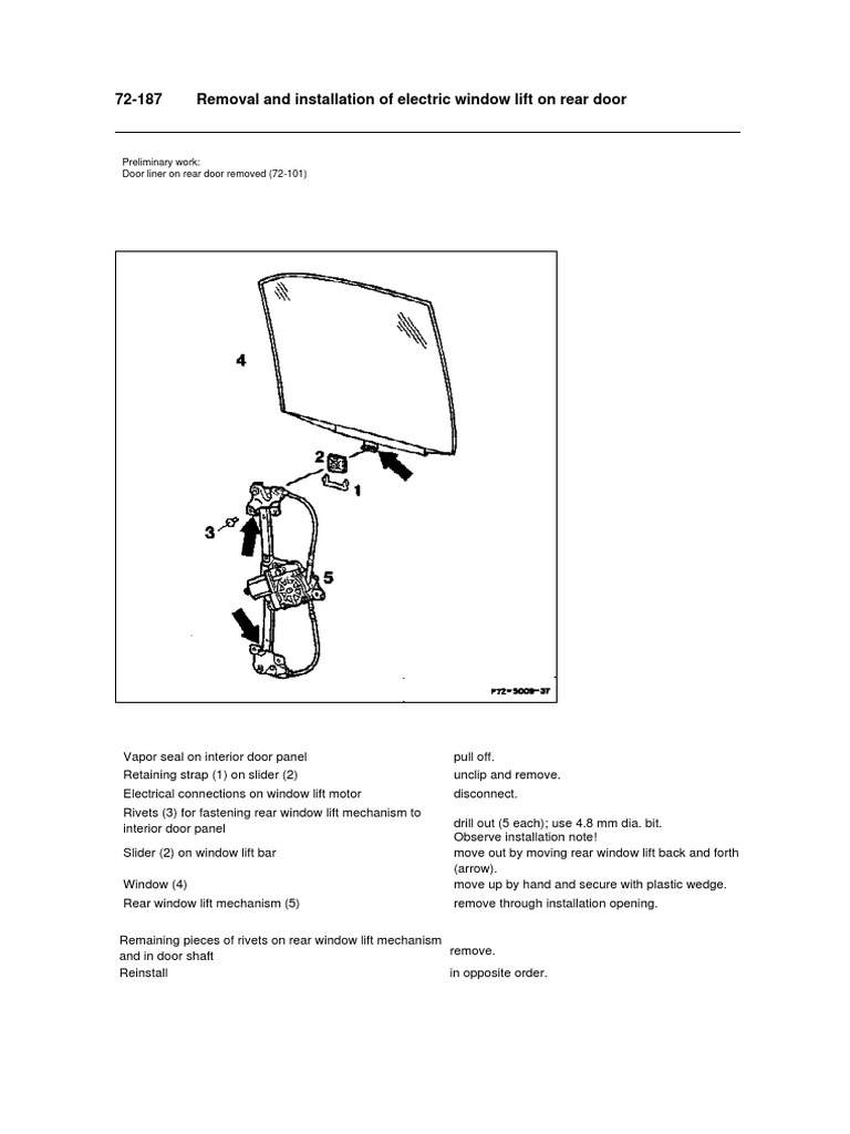 Rear Window Lift Mechanism Removal Guide | PDF | Door | Rivet