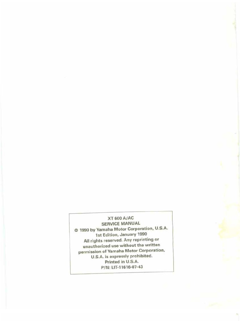 1990 Yamaha XT600 E Factory Service Manual | PDF | Transmission