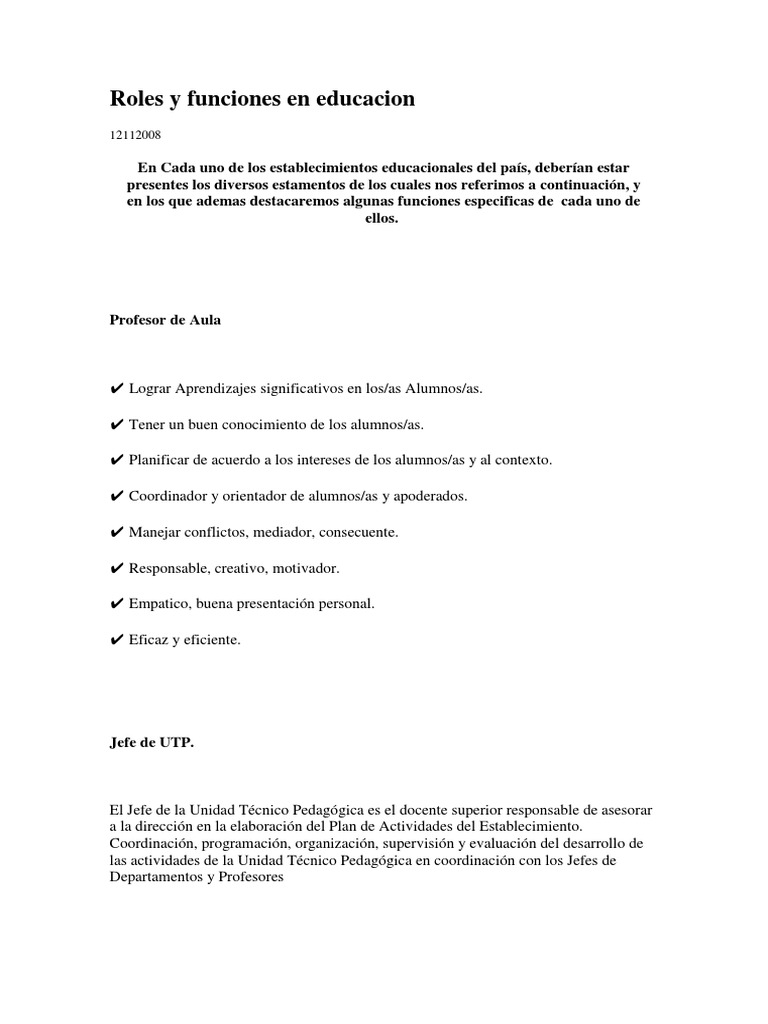 Roles y Funciones en La Escuela | PDF | Bibliotecas | Maestros