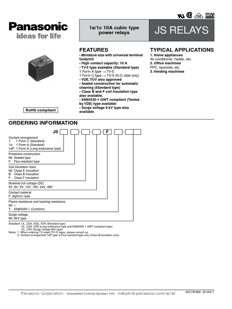 Relay Js Panasonic | Download Free PDF | Switch | Alternating Current