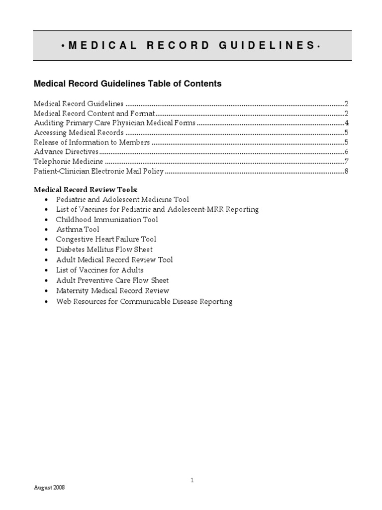 06 Medical Record Guidelines Asthma Medical Record