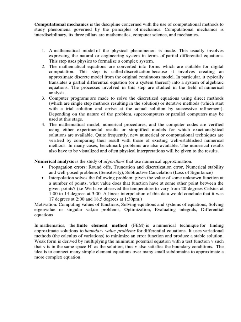 Overview of Computational Mechanics | PDF | Numerical Analysis | Finite ...