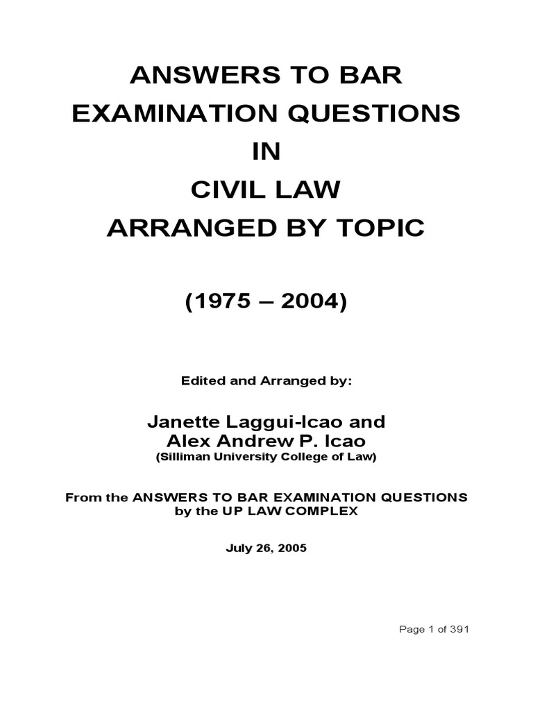 Civil Law Bar Exam Questions PDF Common Law Will And Testament