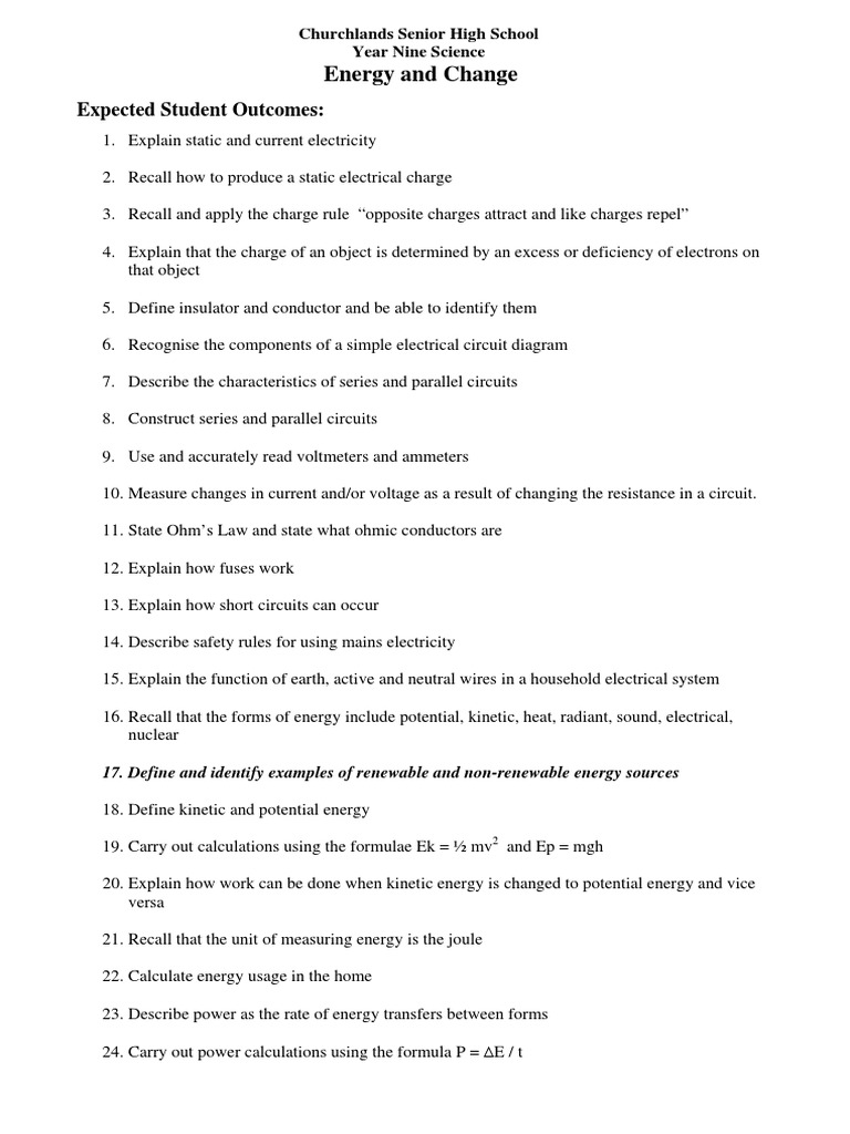 Year Nine Science: Energy & Change Concepts | PDF