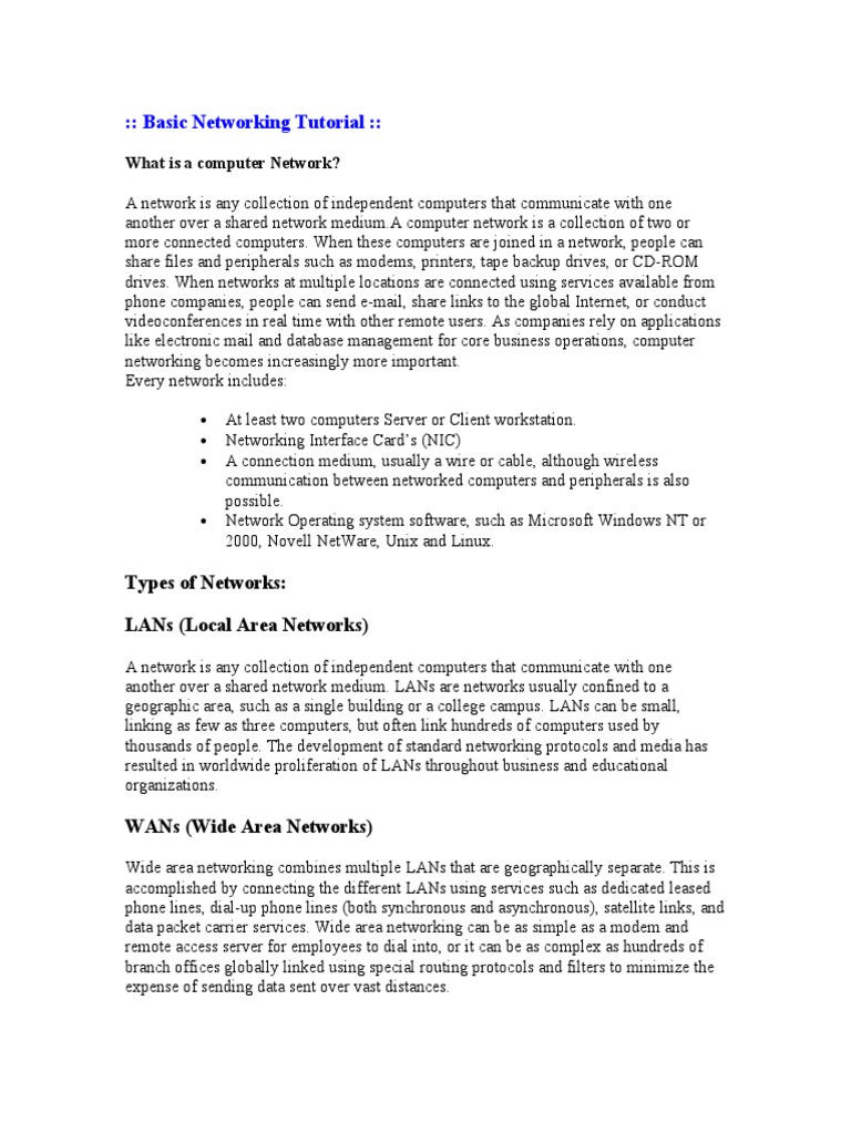 Basic Networking Tutorial PDF Computer Network