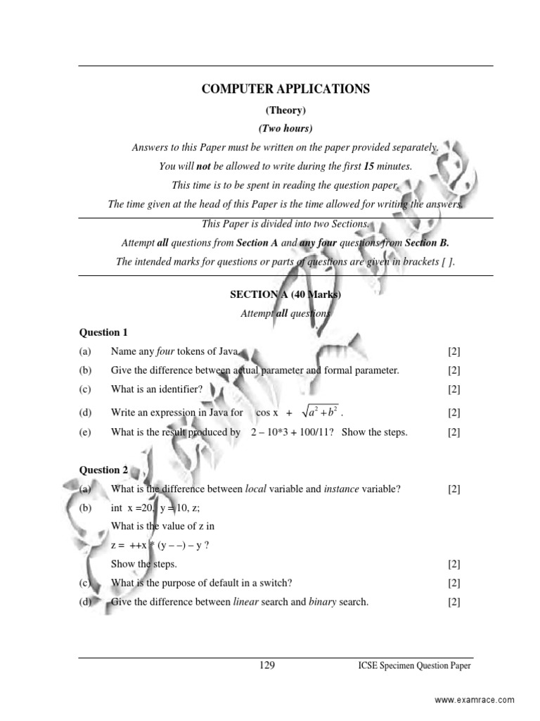 ICSE Class 10 Computer Applications 2012 | PDF | Parameter (Computer ...