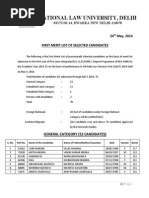 First Merit List of Selected Candidates